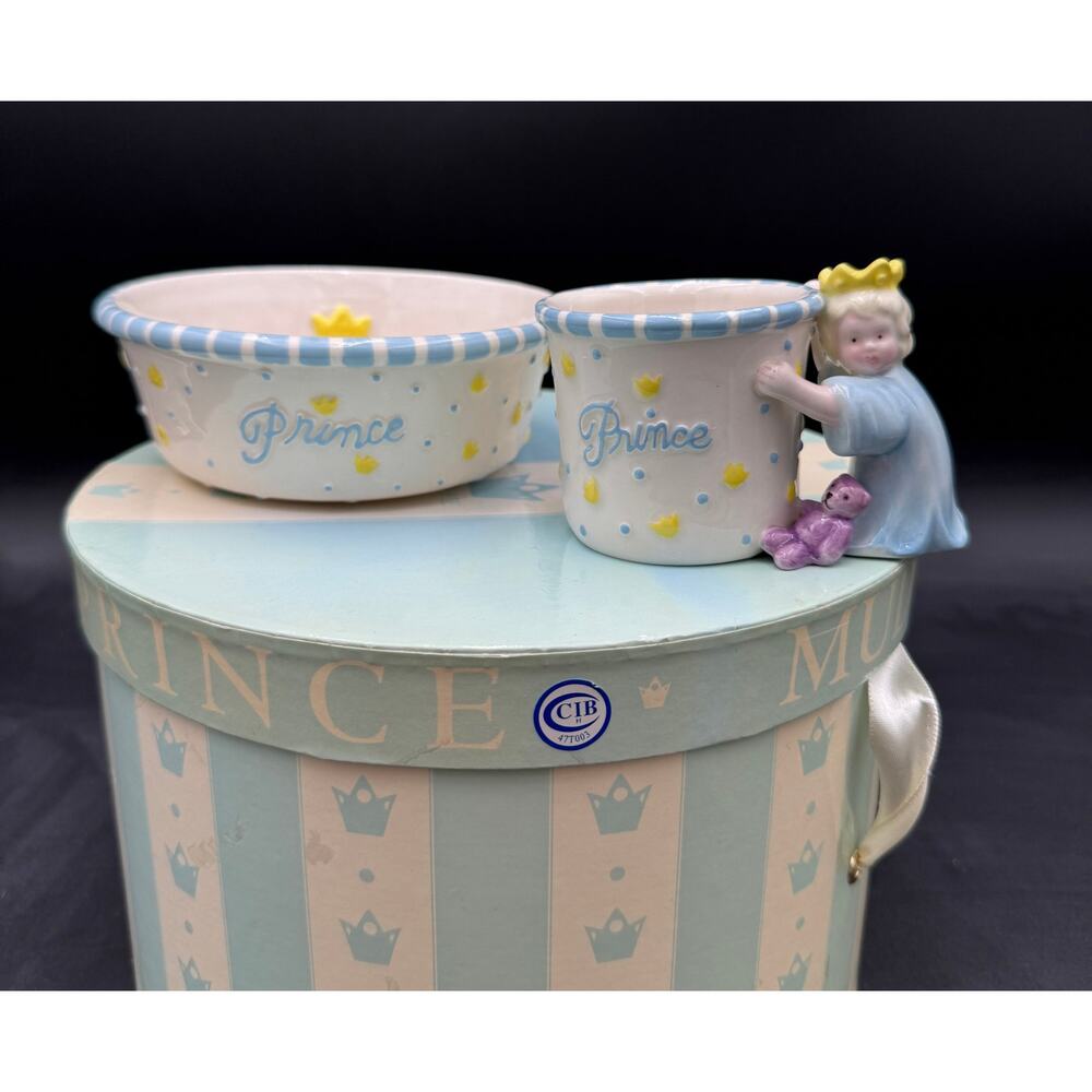 Mud Pie Prince Bowl and Cup Set for Baby Boy